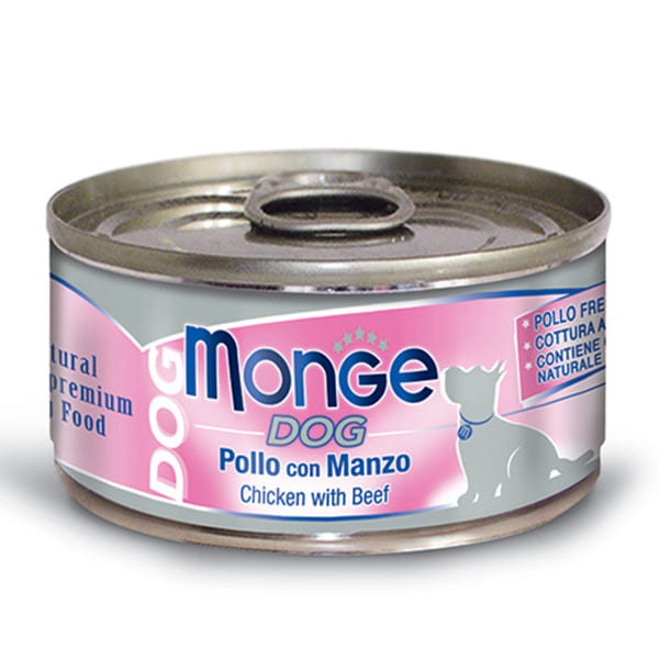 MONGE DOG CHICKEN FLAKES BEEF suņu konservi Vista, liellops 95g